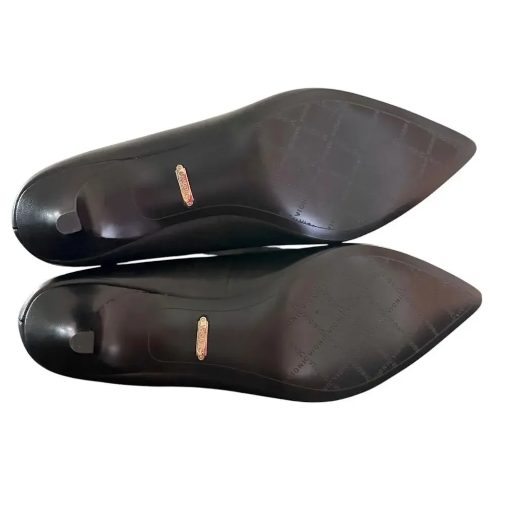 VIONIC Josie Pointed Tor Kitten Heels Black Leather Size 7.5 Office Career NEW